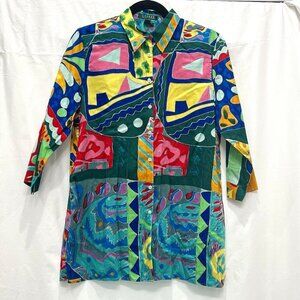 Lauren Ralph Lauren Tunic Shirt Colorful Geometric 3/4 Sleeve Women Med Vintage